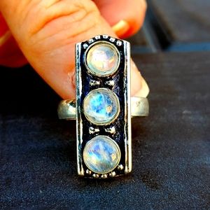 New Rainbow Moonstone 925 Silver Ring.
